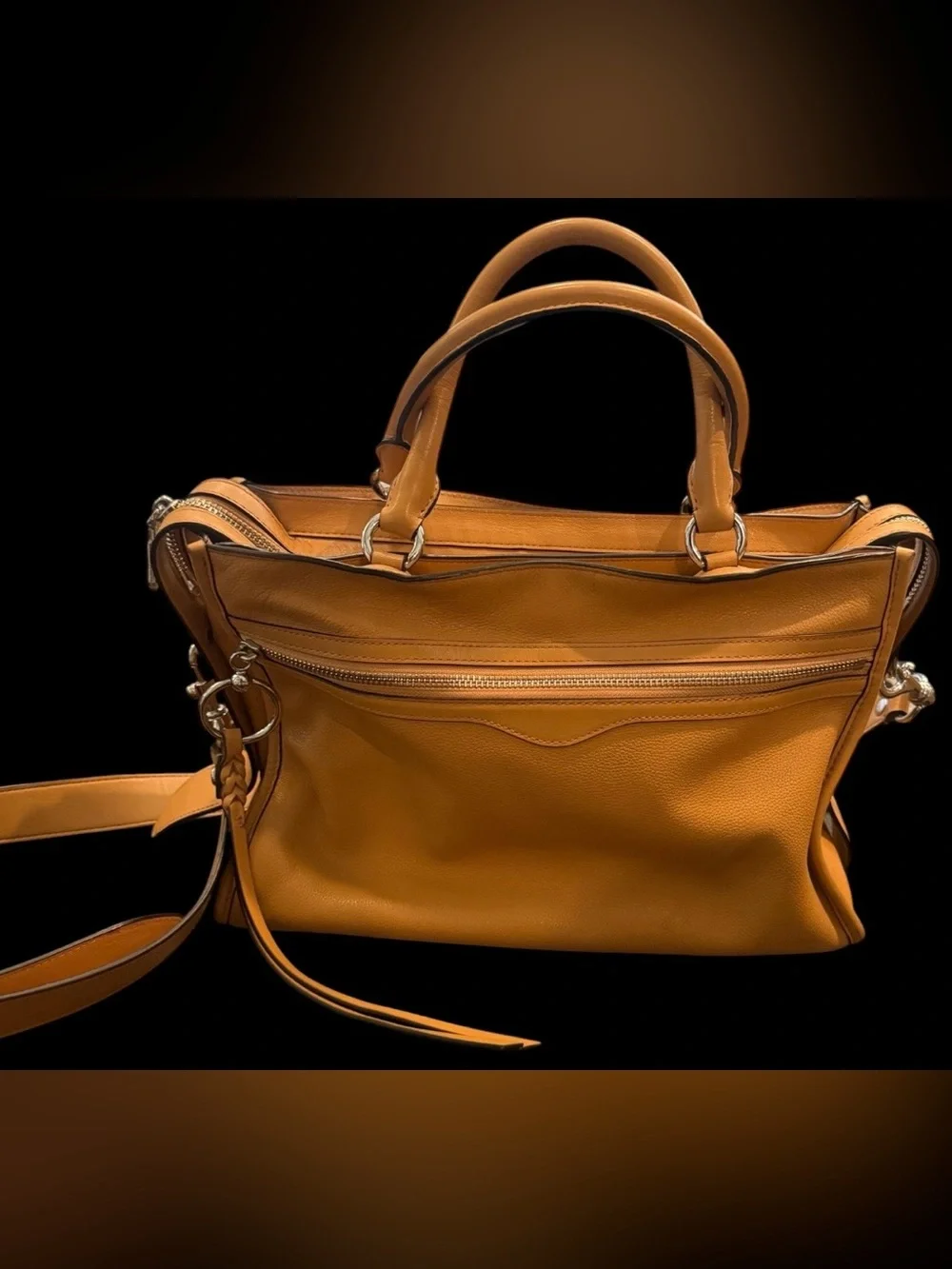 Rebecca Minkoff Satchel Tote Bag Purse Cognac Brown Pebbled Leather